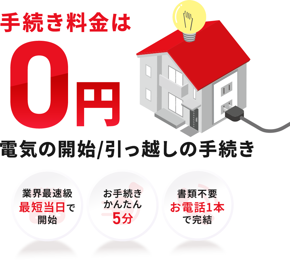 手続き料金は0円 電気の開始/引っ越しの手続き